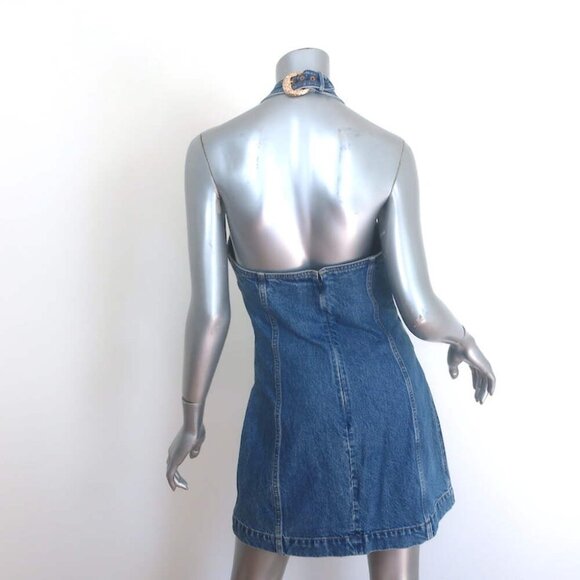Cult Gaia Anice Buckled Cutout Halter Mini Dress Blue Denim Size 10 NEW - Picture 5 of 9